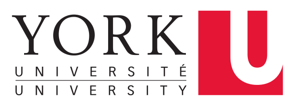 Logo for York University - York is in large black letters with university in both official languages appearing below in smaller text. On the right is a red square with a 'U' shape cut out.