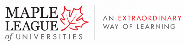The Maple League of Universities logo, featuring the outline of a red maple leaf.